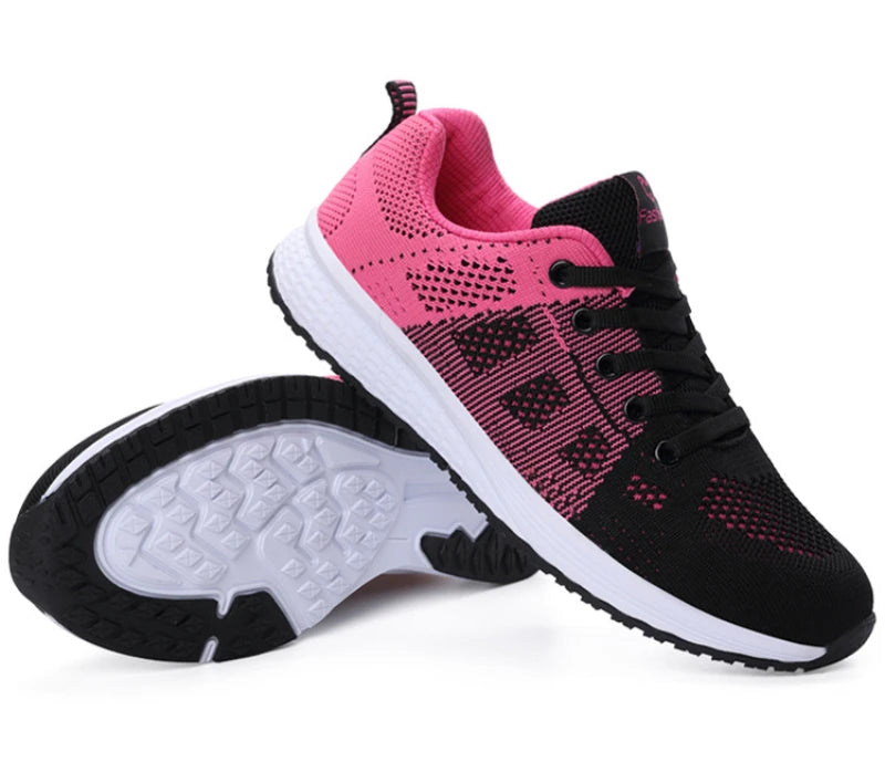 Spring Flying Knit Shoes Korean Casual Student Versatile Lace-Up Mesh Women's Sports Shoes Forrest Gump Comfort