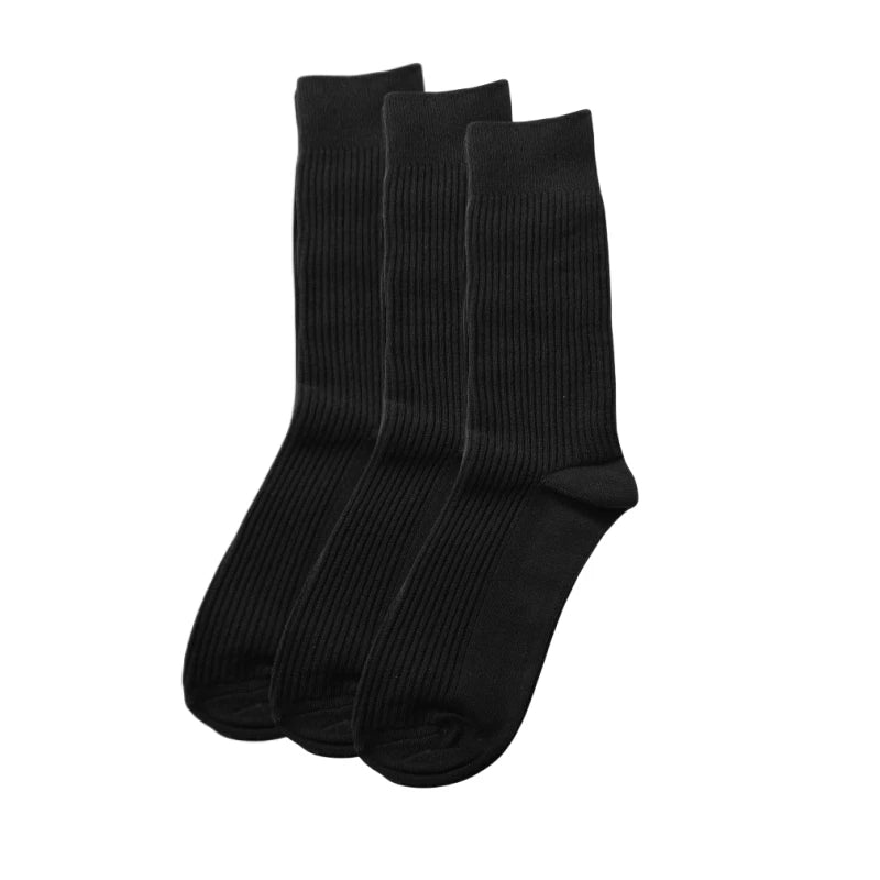 Simplejewel Catton Men's Long Dress Socks - 3 Pairs - Classic Black and White Colors