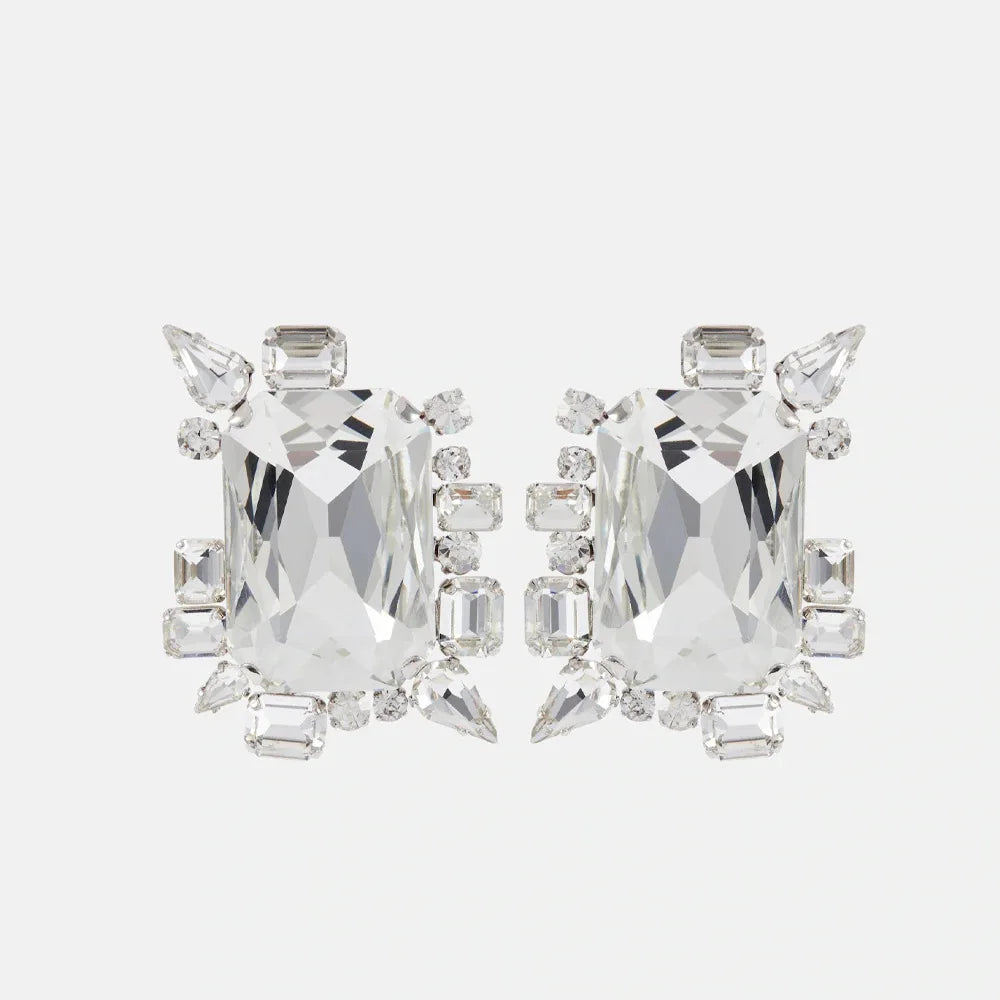 Designer Rhinestone Irregular Large Square Ear Clips for Women Bling