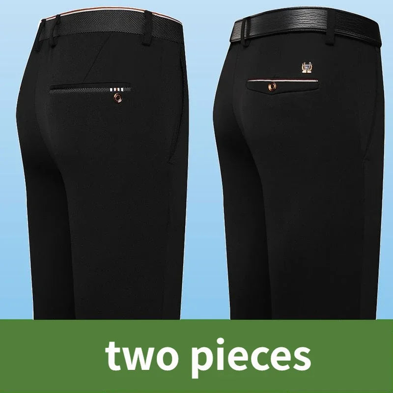 High Elasticity Slim Fit Straight Suit Pants for Men - Formal Business Dress Pants in Black Blue Dress Trousers Plus Size 28-40