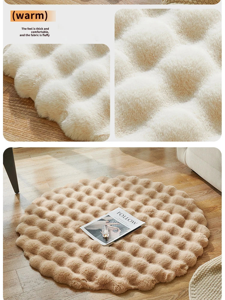 Bubble Velvet Faux Rabbit Fur Carpet Round Soft Fluffy Pet Mat Modern Living Room Decor Winter Warm Plush Kids Game Tent Mats