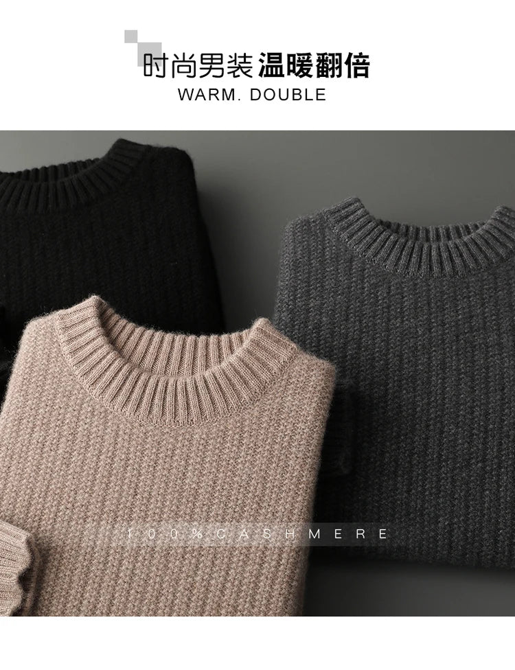 100% Pure Cashmere Sweater for Men - Round Neck, Thick, Warm, Fashionable Sweater