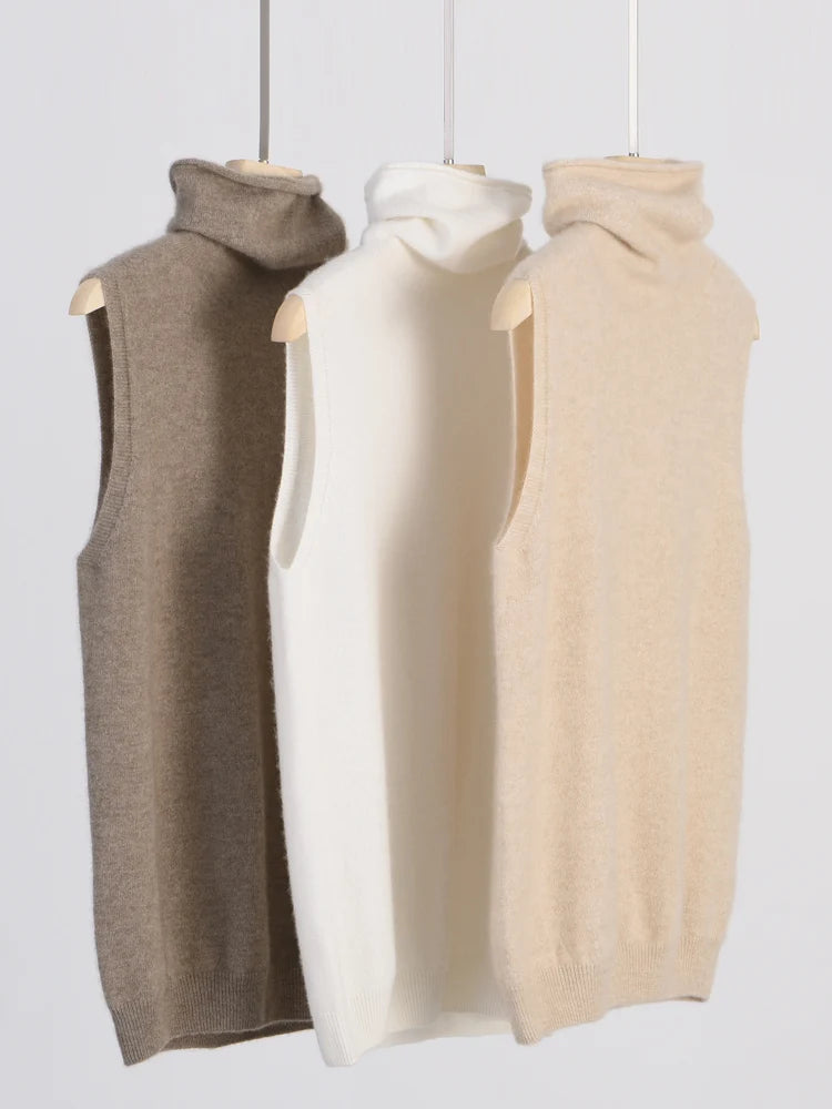 Women's 100% Merino Wool Sleeveless Turtleneck Sweater Vest