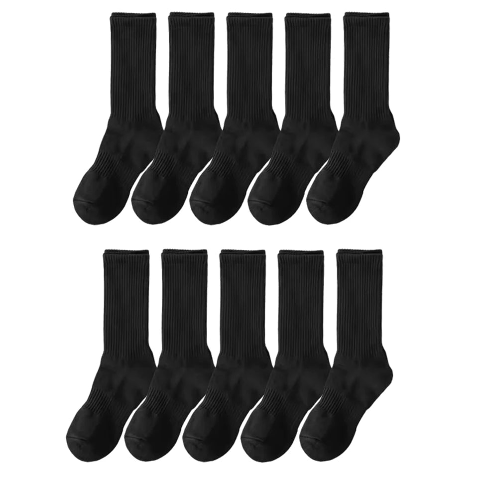 20 Pairs Pure Cotton Men's High Socks Classic Black White Breathable Sweat-Absorbent Warm Elastic Sports Socks