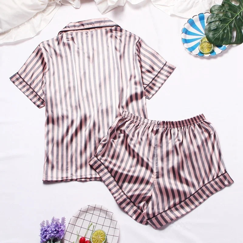 Spring Autumn Pajama Women Silk Satin Pajamas Set Long Sleeve Shirt with Trouser Sleepwear Loungewear Female Pajamas Suits Mujer
