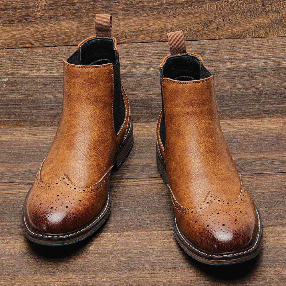 2026 Classic Red Wine Chelsea Boots for Men Fashionable Men Boots Casual Men Ankle Boots