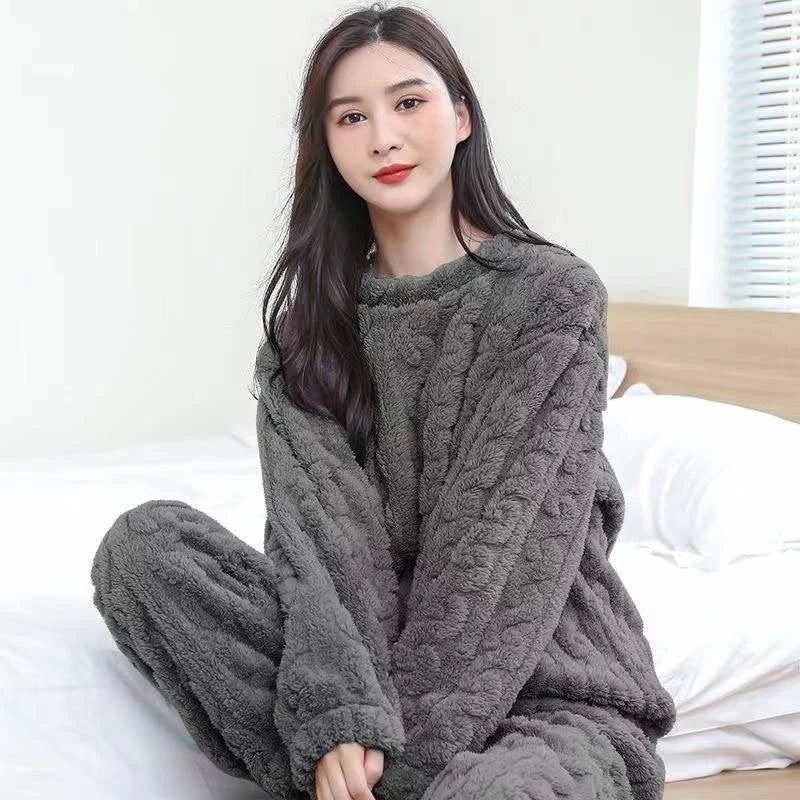 Two-Piece Warm Pajama Set, Thick Coral Velvet Home Wear