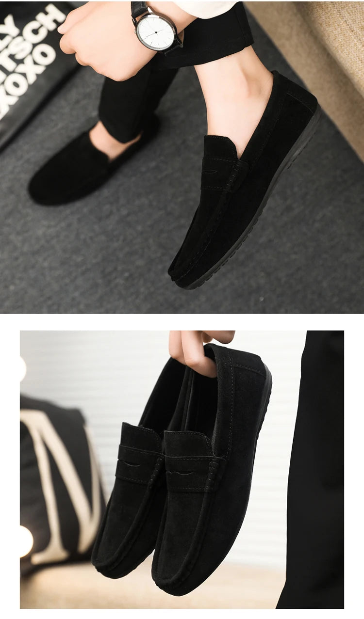 2025 Autumn Deer Leather Casual Men's Shoes Versatile Comfortable Work Shoes Driving Loafers Black, Grey, Khaki Three-Colour