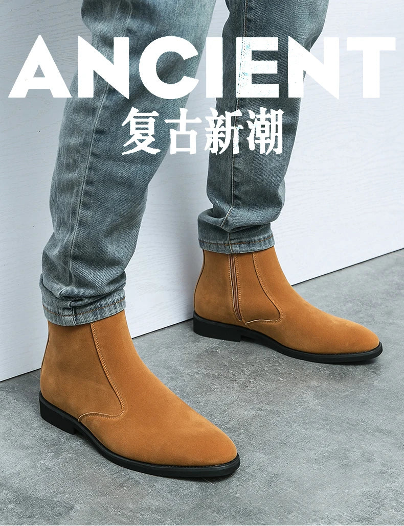 New Arrival Nubuck Suede Leather Boots Men High Top Trend Retro Boots Personality Fashion Mens Casual Chelsea Winter Ankle Boots