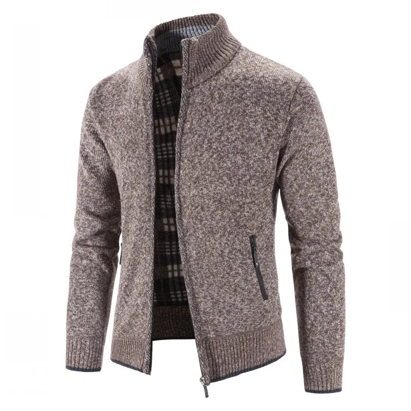 Men's Cardigan Sweater Jackets Winter Thick Warm Stand Collar Knitted Zipper Casual Cardigan Men Daily Solid Color Sweatercoat