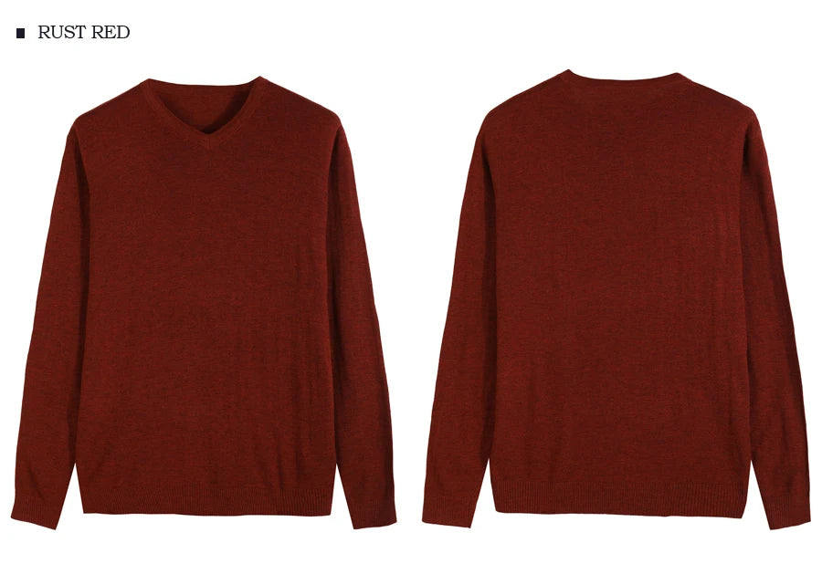 2023 Autumn New Men's V-neck Wool Sweater Business Casual Solid Color Thin Pullover Sweater Brand Clothes Blue Red Black