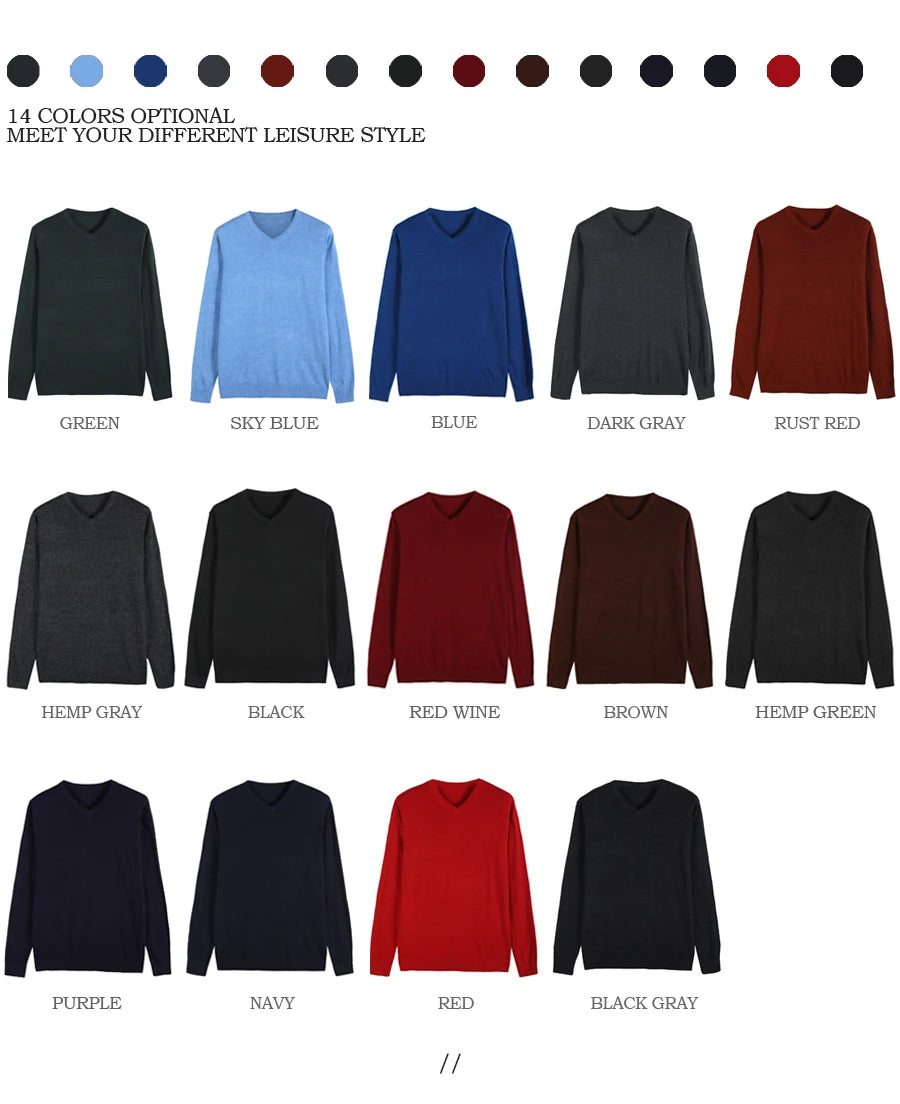 2023 Autumn New Men's V-neck Wool Sweater Business Casual Solid Color Thin Pullover Sweater Brand Clothes Blue Red Black