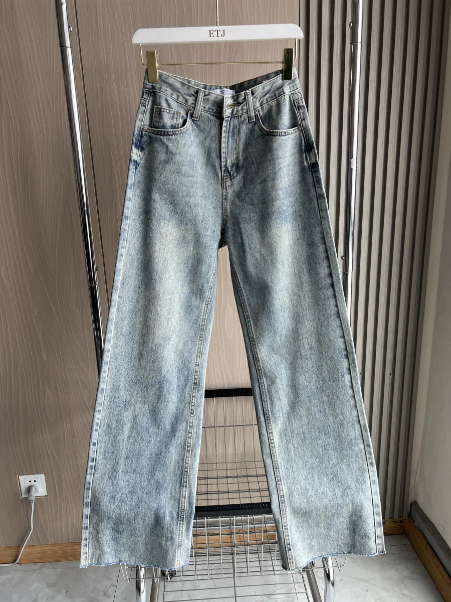 ETJ Wide-leg High-waisted Jeans for Women - Classic Five-pocket Design, Soft Comfortable Ultra-long Jeans