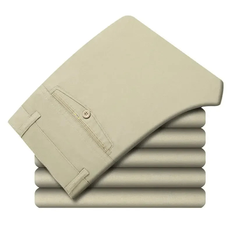 100% Cotton Spring Summer Middle-aged Cargo Trousers Men's Straight Slacks High Waists Thin Thick Breathable Male Suit Pants