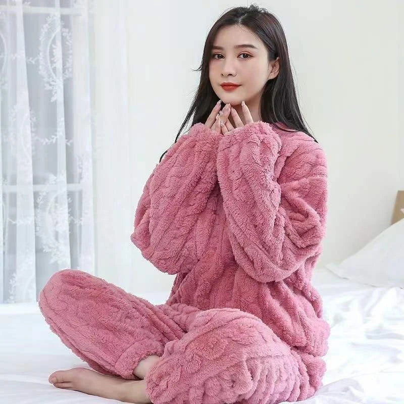 Two-Piece Warm Pajama Set, Thick Coral Velvet Home Wear