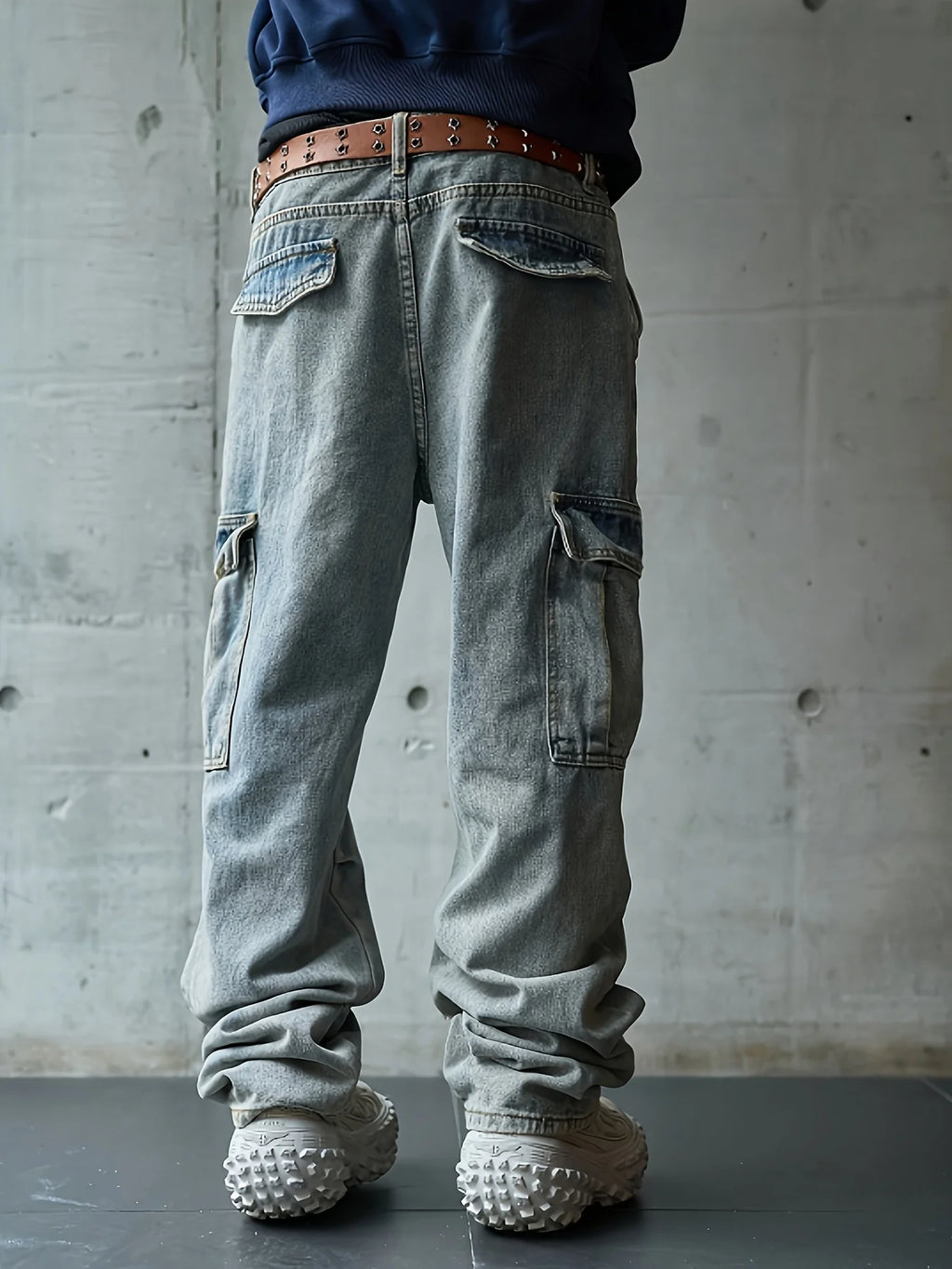 Men's Multi-Pocket Denim Work Pants, Straight-Leg Jeans, Lumberjack Work Pants, Large-Capacity Pocket Jeans