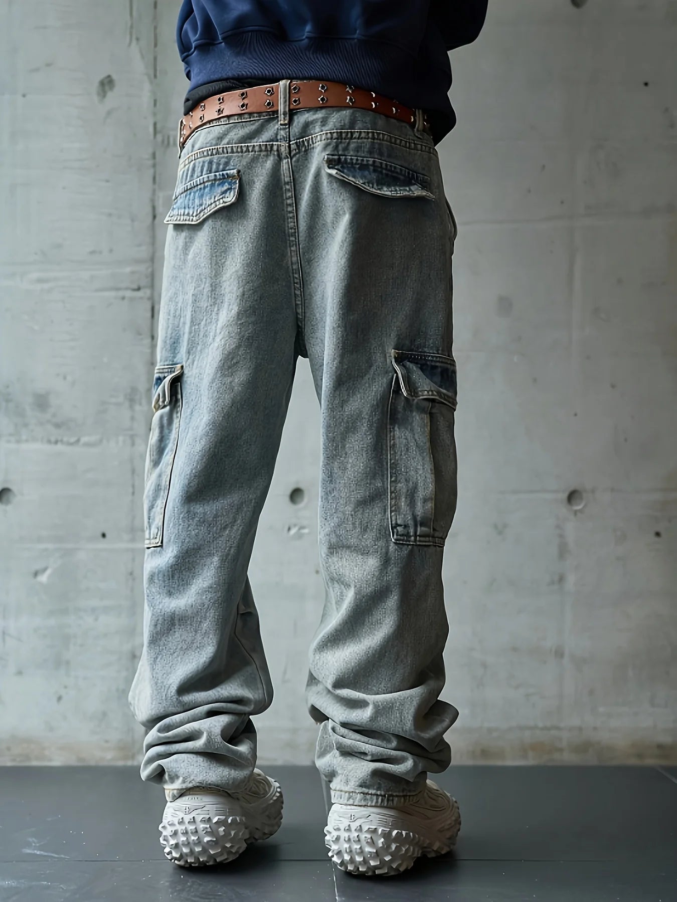 Men's Multi-Pocket Denim Work Pants, Straight-Leg Jeans, Lumberjack Work Pants, Large-Capacity Pocket Jeans