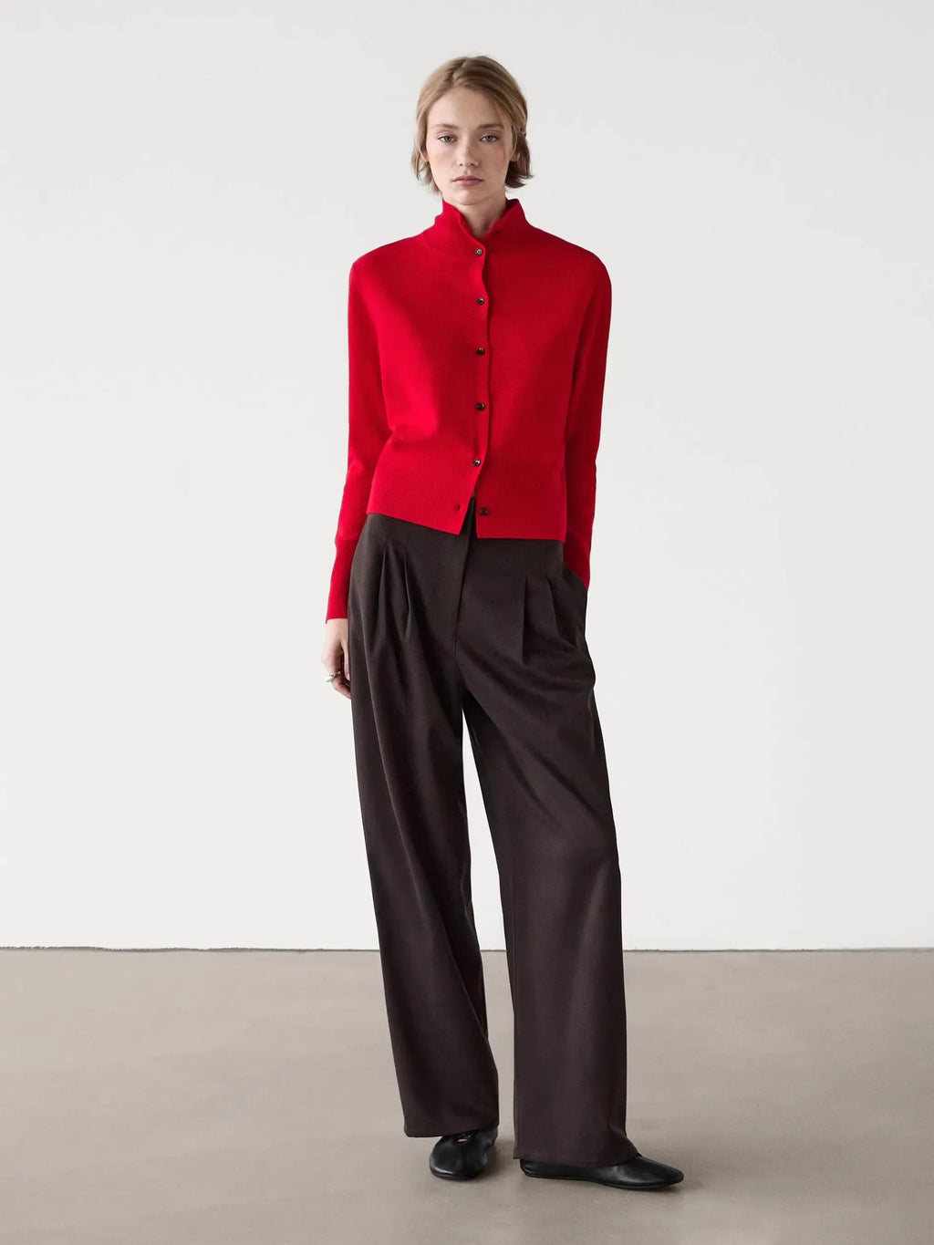 Ethereal costume 2025 massidutti spring new style of Minimalist commuter slim high-neck long-sleeved knit cardigan