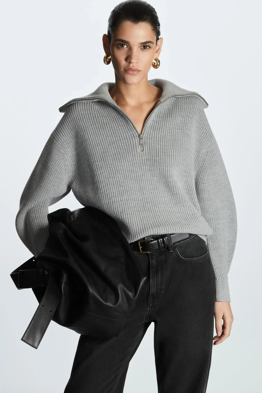 YAZHIMEI Open-Neck Wool Blend Knit Sweater for Women