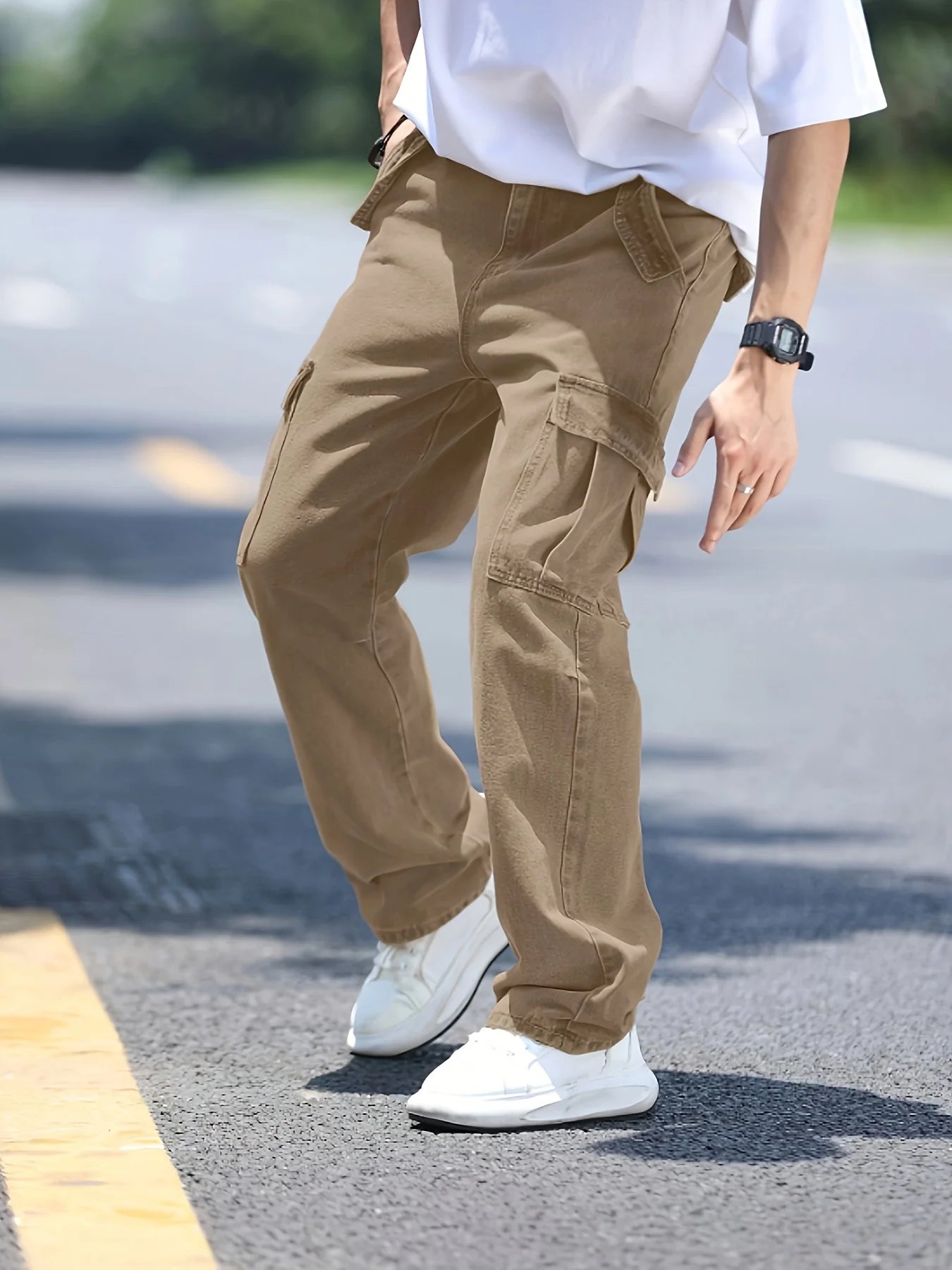 Men's Multi-Pocket Denim Work Pants, Straight-Leg Jeans, Lumberjack Work Pants, Large-Capacity Pocket Jeans