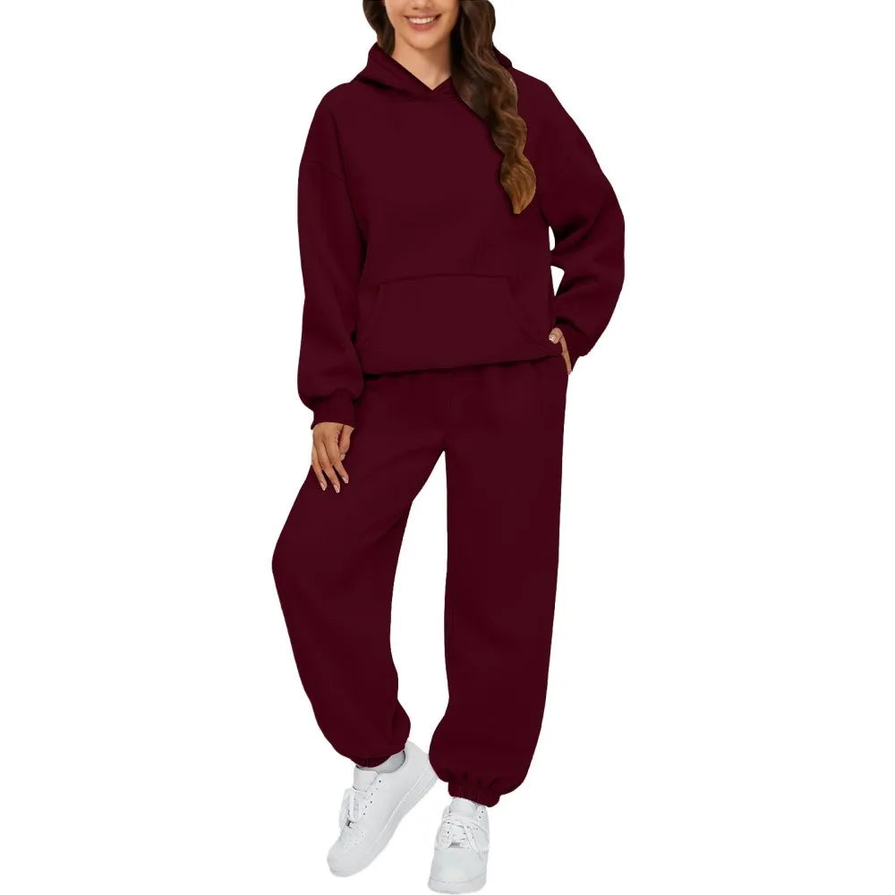 Women's Casual Hooded Sweatshirt and Sportswear Pants Set Long Sleeve Long Pants Autumn Season Fashion Ladies Outfit