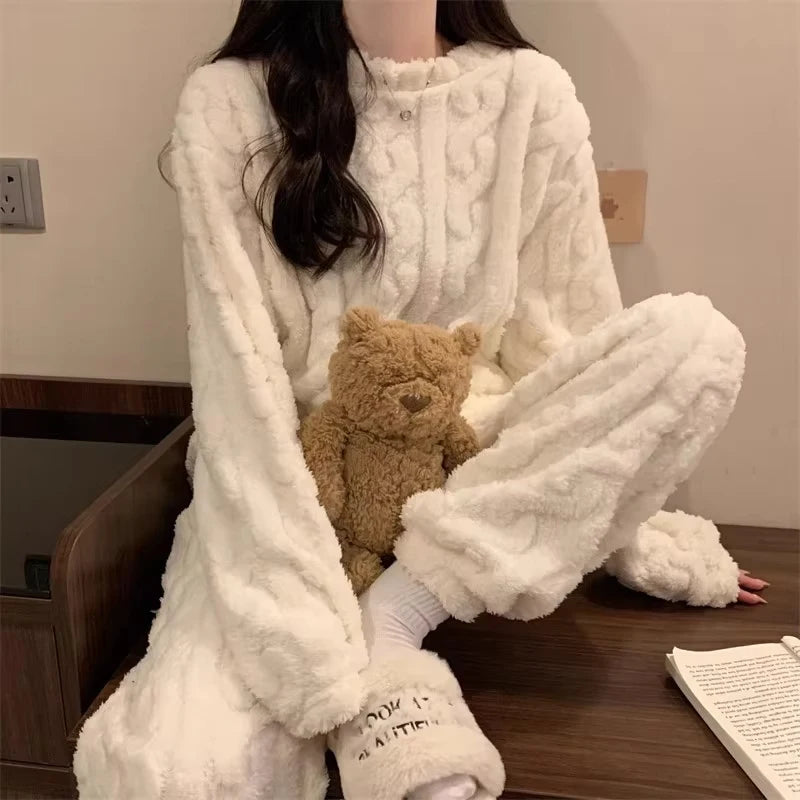 Two-Piece Warm Pajama Set, Thick Coral Velvet Home Wear