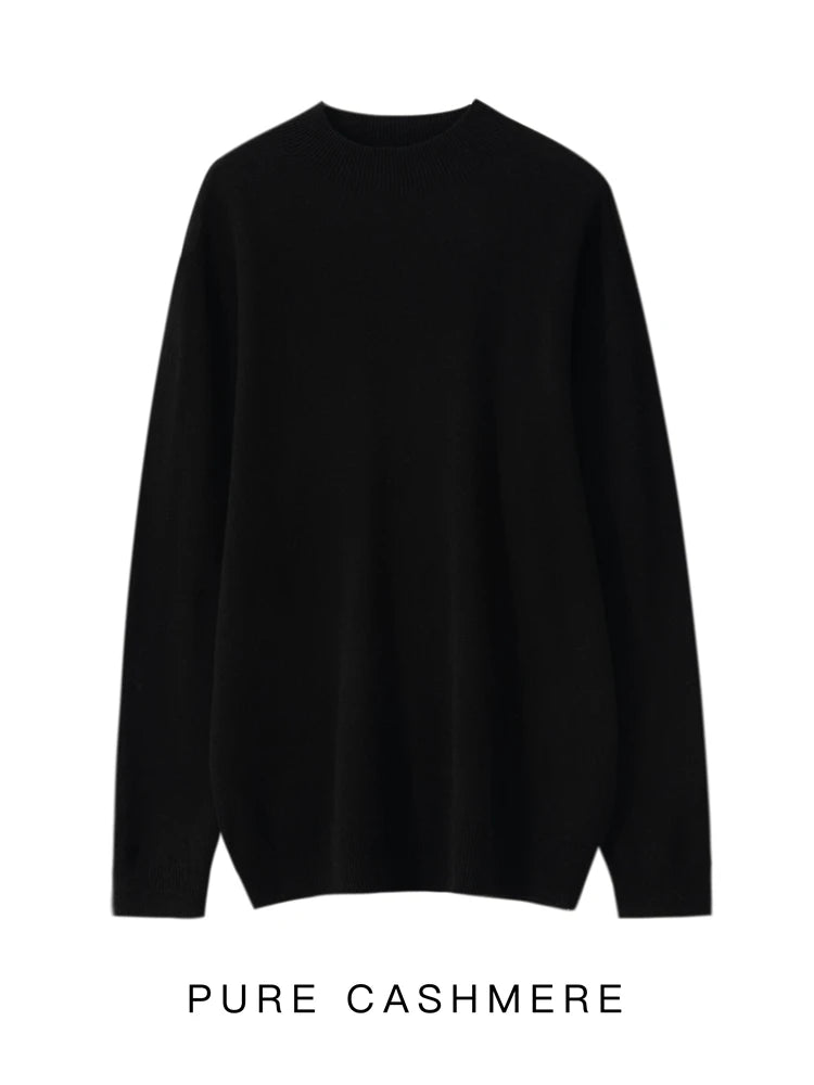 New Men's 100% Merino Wool Mock Neck Pullover Soft Warm Jumpers Quality Cashmere Sweater Casual Smart Knitwear Basic Tops Clothing