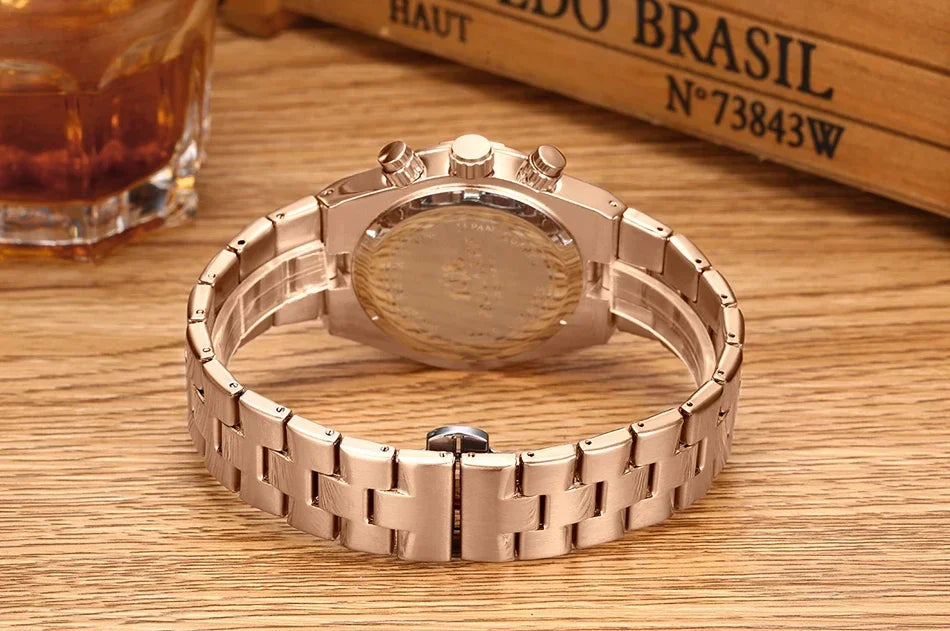 Luxury Watch for Men Chronograph Luminous Rose Gold Silver Blue Fashion Quartz Overseas Stainless Steel Watch for Men Cheap