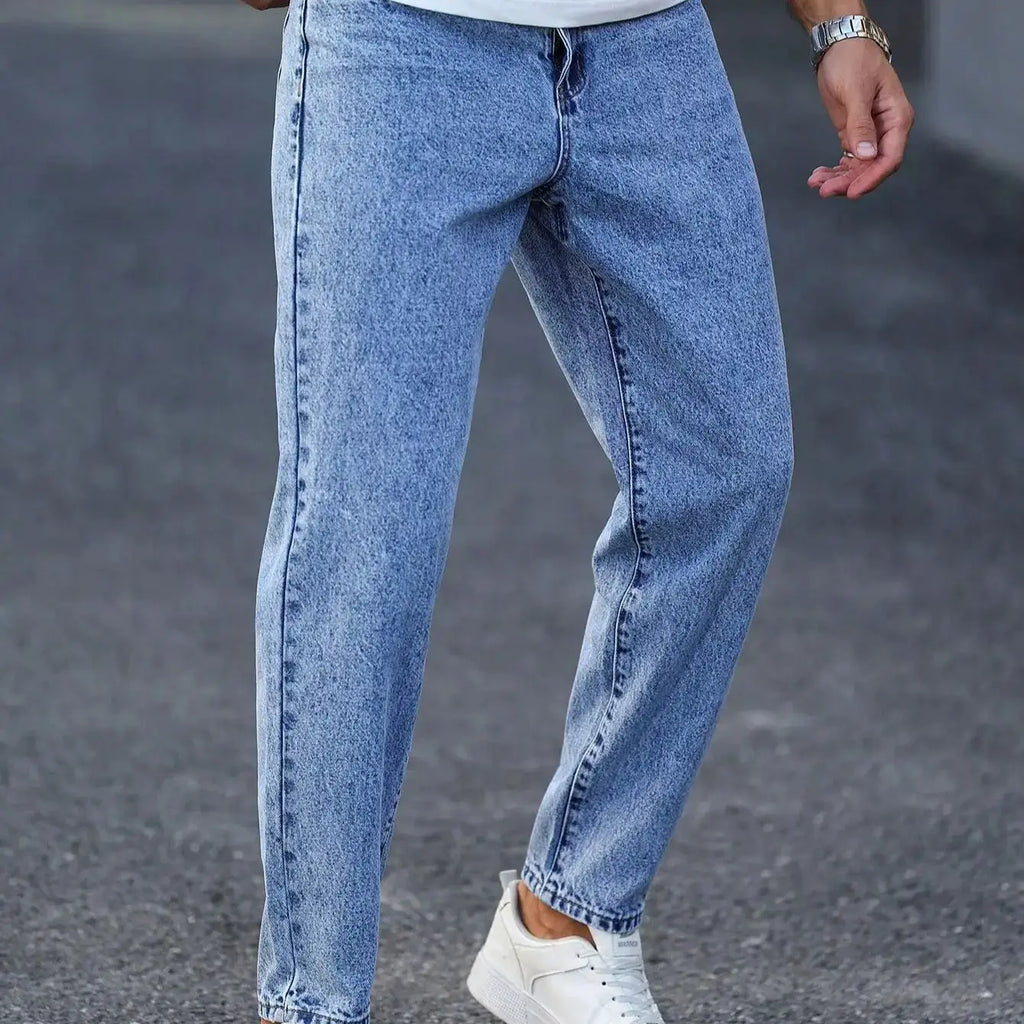 Men's Light Blue Washed Denim Trousers - Slim Fit and Casual