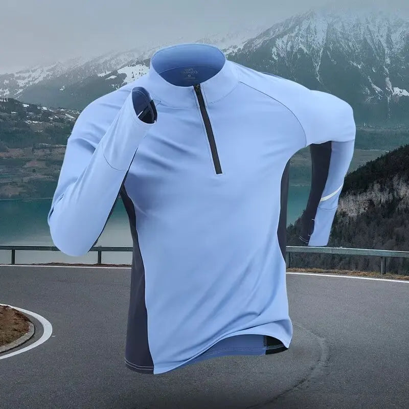 Men's Quick-Drying Long Sleeved Running T-Shirt with Half Zipper for Autumn and Winter 2025