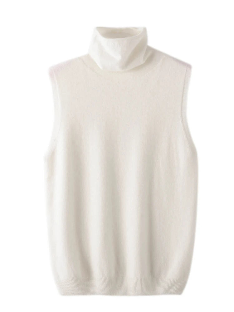 Women's 100% Merino Wool Sleeveless Turtleneck Sweater Vest