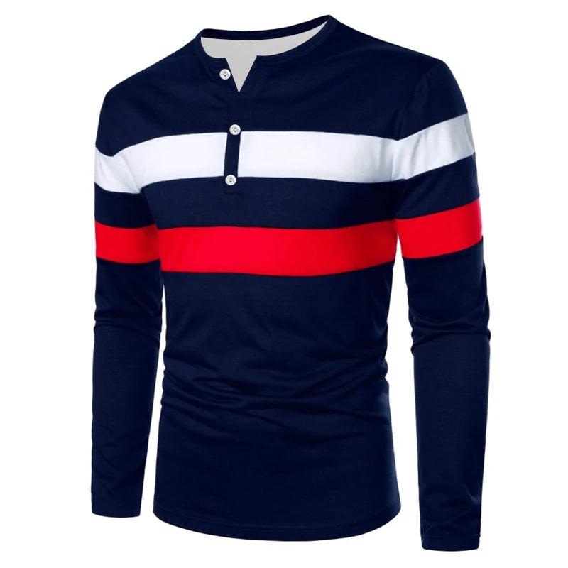 Men's Long Sleeved Contrasting Color Design T-shirt for Spring and Autumn Casual Men's Clothing Top Coat Base Coat
