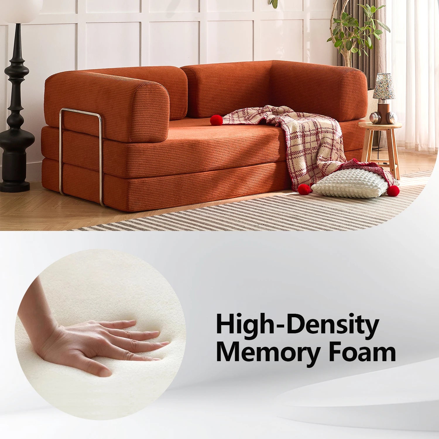 Folding Modular Sofa Bed, Convertible Floor Sofa, Leisure Sofa Bed, Corduroy Folding Mattress, Lounge Sofa, Living Room Bedroom