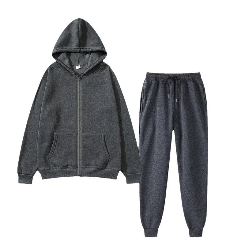 Unisex solid color sportswear set, fashionable and casual, autumn