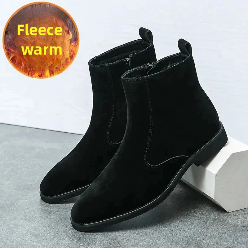 Winter Men Velvet Warm Chelsea Boots British High Top Cowboy Boots European and American Zipper Training Boots Men Sizes 38-46