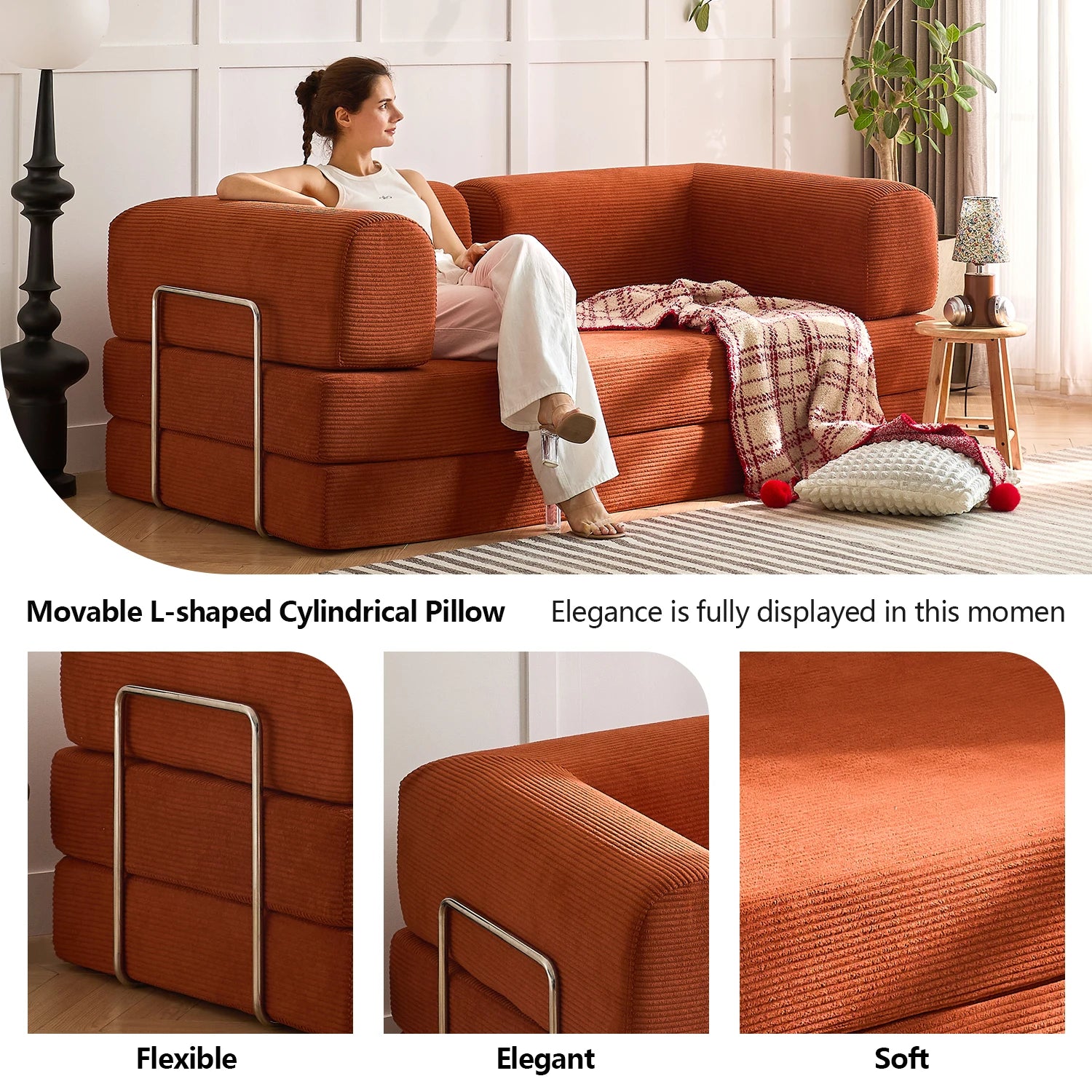 Folding Modular Sofa Bed, Convertible Floor Sofa, Leisure Sofa Bed, Corduroy Folding Mattress, Lounge Sofa, Living Room Bedroom