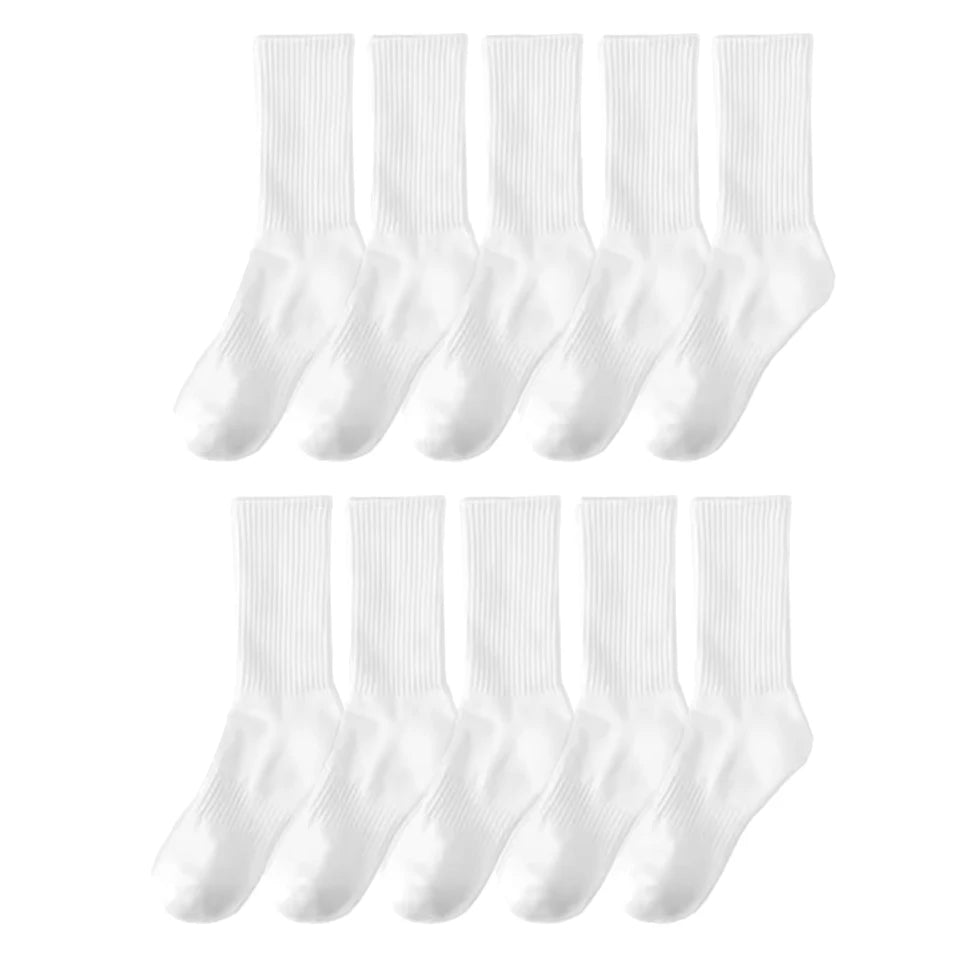 20 Pairs Pure Cotton Men's High Socks Classic Black White Breathable Sweat-Absorbent Warm Elastic Sports Socks