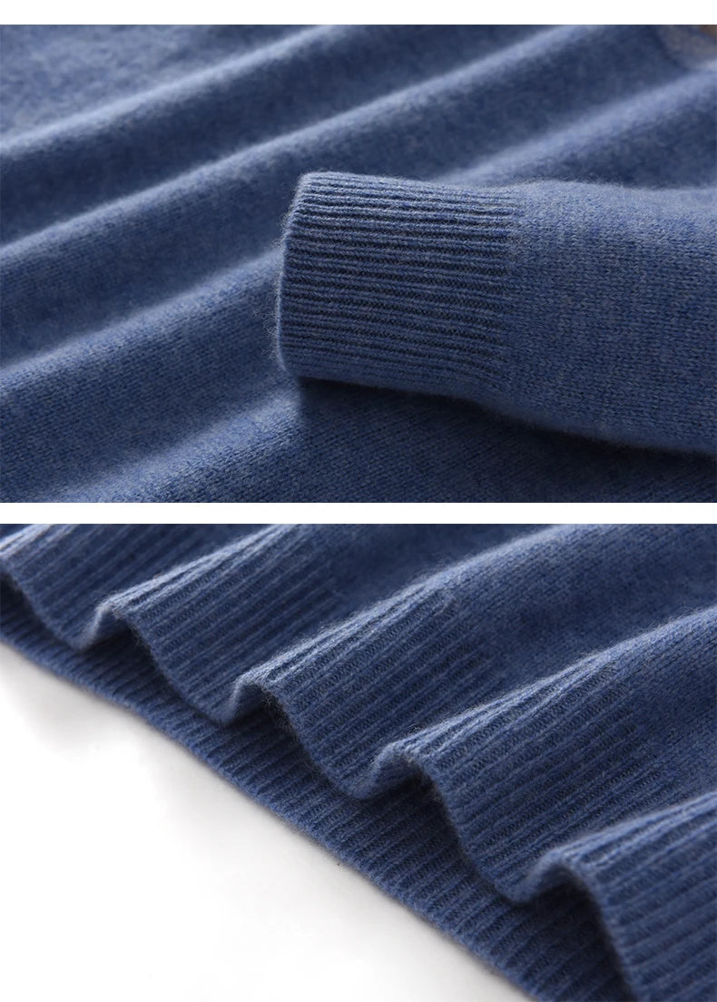 Autumn Winter New Round Neck 100% Cashmere Sweater for Men - Loose Thickened Casual Color Block Pullover Knitted Base Shirt