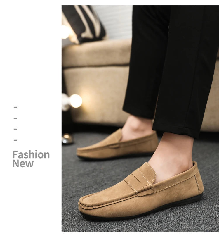 2025 Autumn Deer Leather Casual Men's Shoes Versatile Comfortable Work Shoes Driving Loafers Black, Grey, Khaki Three-Colour
