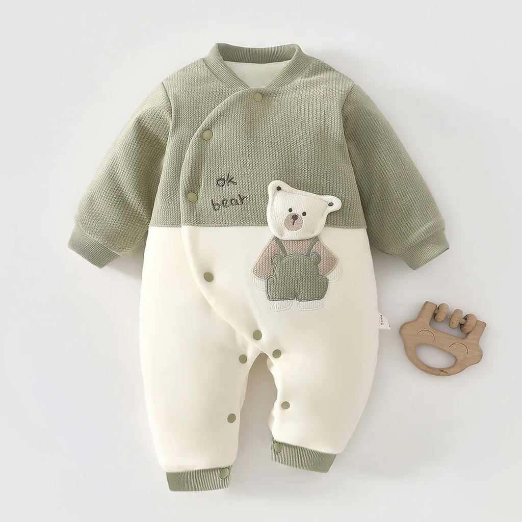 0-18M Baby Jumpsuit Clip Cotton Thick Autumn and Winter Clothes Newborn Warm Pajamas Baby A-level Clothes Crawling Clothes