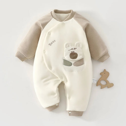 0-18M Baby Jumpsuit Clip Cotton Thick Autumn and Winter Clothes Newborn Warm Pajamas Baby A-level Clothes Crawling Clothes