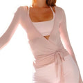 Women Yoga Wrap Tie Tops Y2k Solid Long Sleeve Slim Fit Crop Tops Ballet Workout Yoga T-Shirts Tees Coquette Sweet Chic Tops