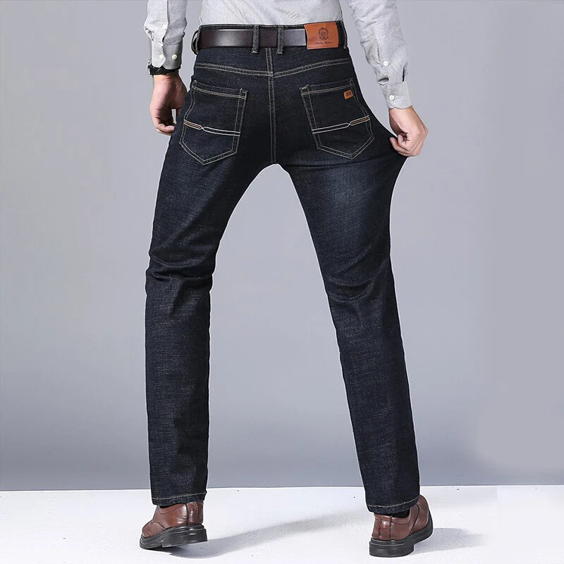 Men's Soft Straight Denim Pants 2025 Autumn Classic Business Black Biker Jeans Overalls