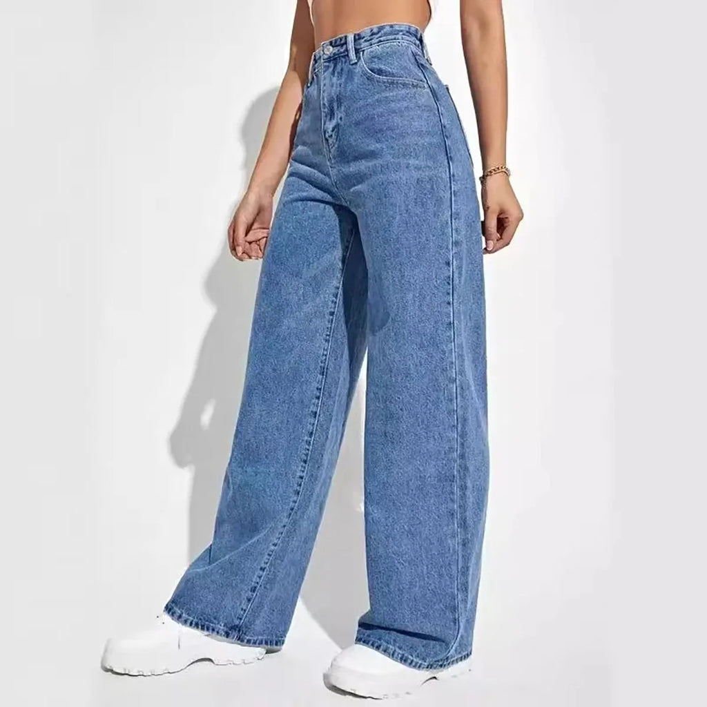 Fashion Retro Blue Jeans Women Y2K High Street Baggy Straight Pants
