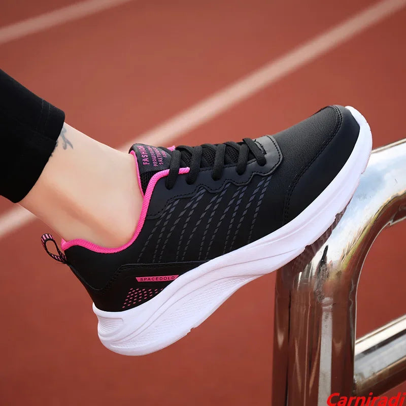 Leather Waterproof Sports Fitness Running Shoes Women Comfort Flat Big Size 35-42 Casual Sneakers Ladies Non-slip Jogging Shoes
