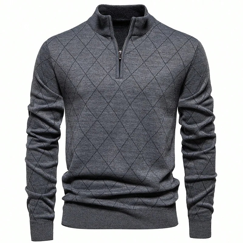 New Fashion Men's Knit Sweater American Half Zip Fleece Knitwear Men's Stand Collar Casual Sweaters Pullovers