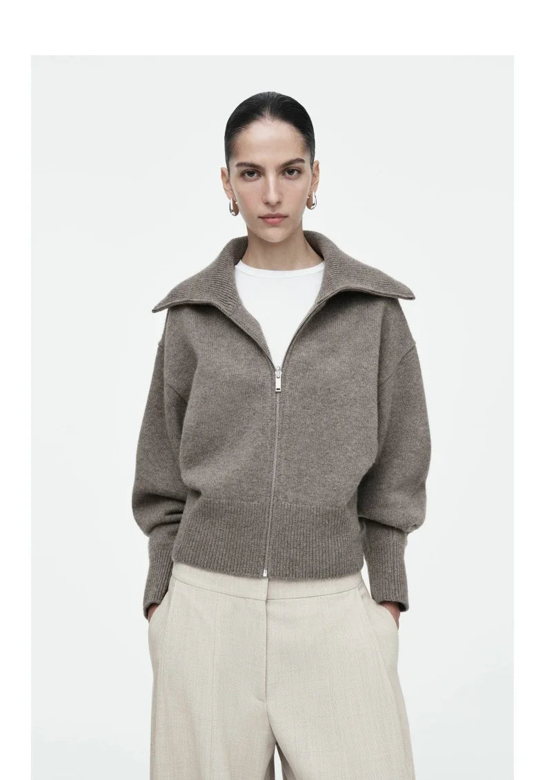 Ethereal YAZHIMEI winter new style of Ladies' casual standard fit waist-cinching knitted pilot jacket