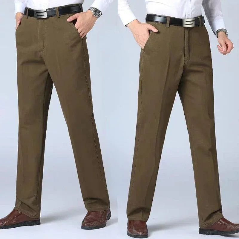 100% Cotton Spring Summer Middle-aged Cargo Trousers Men's Straight Slacks High Waists Thin Thick Breathable Male Suit Pants