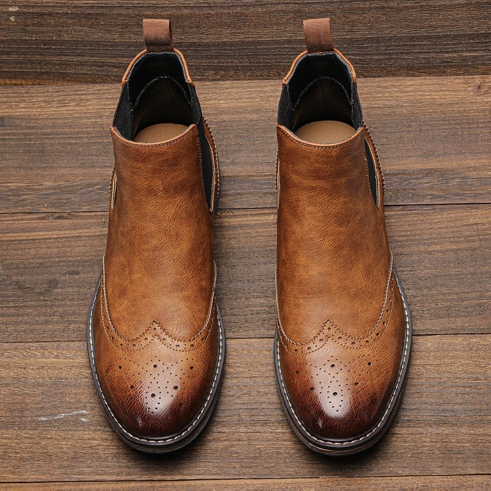 2026 Classic Red Wine Chelsea Boots for Men Fashionable Men Boots Casual Men Ankle Boots