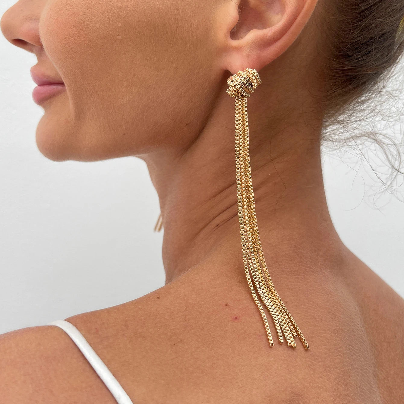 IngeSight.Z 2025 New Gold Color Lines Tassel Thread Long Dangle Drop Earrings Women Fashion Luxury Wedding Party Banquet Jewelry